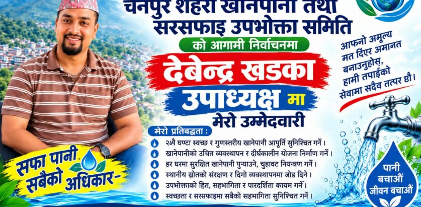 चैनपुर सहरी खानेपानीको उपाध्यक्षमा देवेन्द्र खड्काको उम्मेदवारी