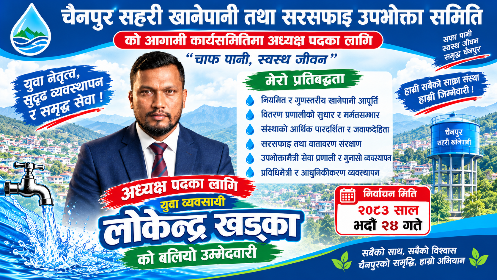 चैनपुर सहरी खानेपानीको अध्यक्षमा युवा व्यवसायी लोकेन्द्र खड्काको बलियो उम्मेदवारी