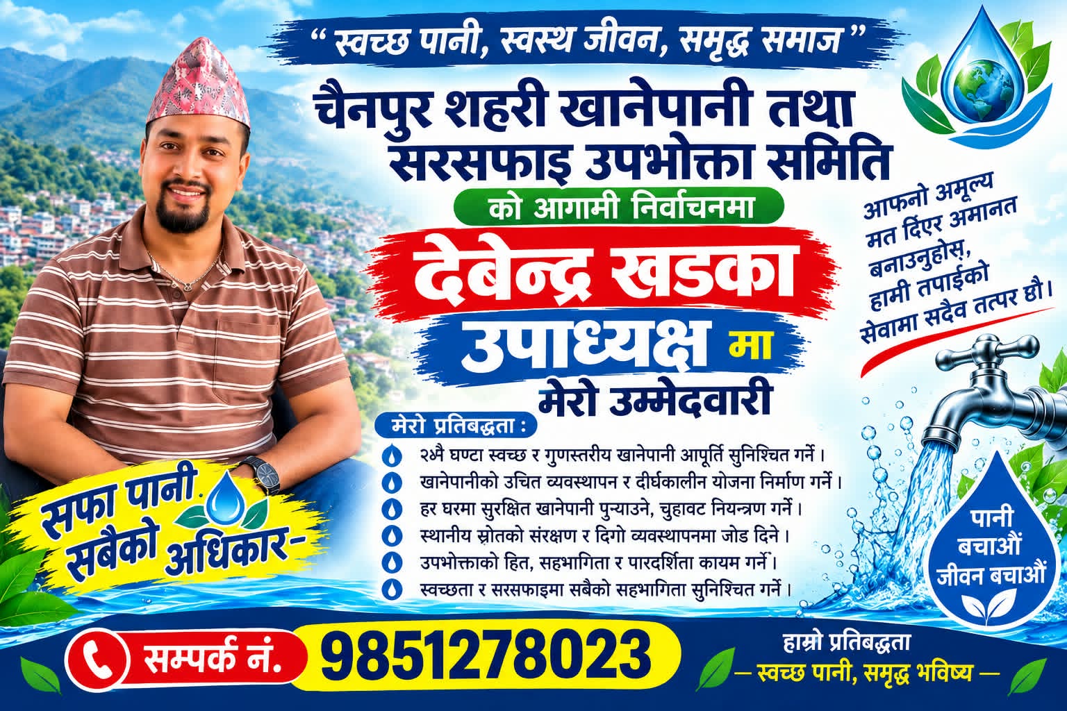 चैनपुर सहरी खानेपानीको उपाध्यक्षमा देवेन्द्र खड्काको उम्मेदवारी